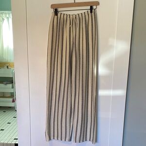 Zara Cream Wide-Leg Pants with Black Vertical Stripes